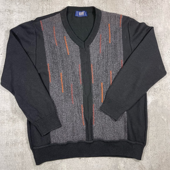 VINTAGE VALENTINO SWEATER BLACK GREY AND ORANGE - Picture 2 of 7